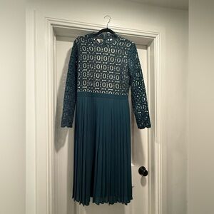 Ivy City Co Teal Lace Long Sleeve Dress